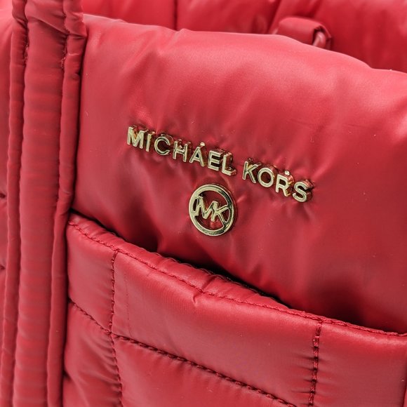 MICHAEL KORS Stirling quilted recycled nylon puffy SMALL tote bag -RED - Picture 8 of 12
